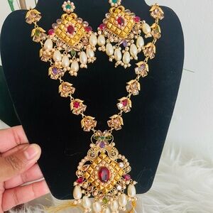 Indian Elegant Gold plated  and Red Jewelry Set